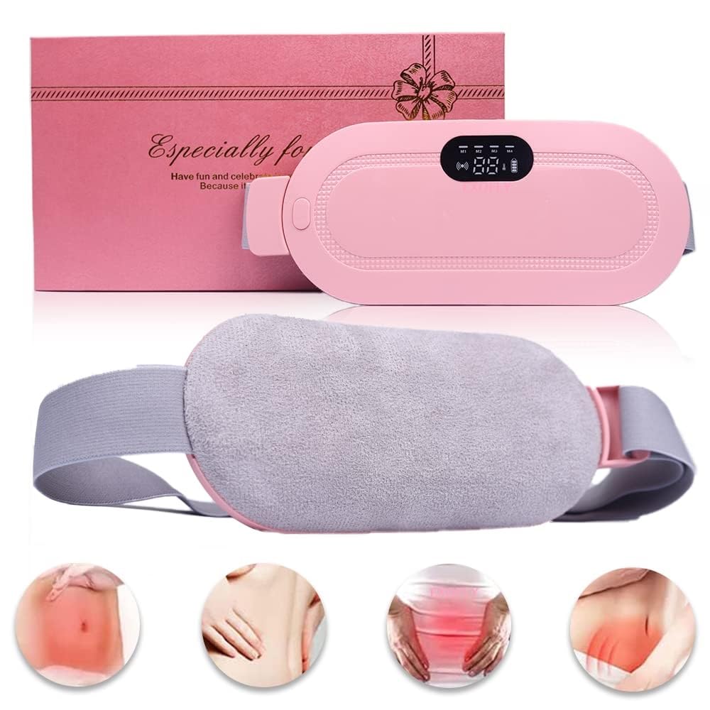 Portable Cordless Heating Pad, Electric Waist Belt Device, Fast Heating Pad with 3 Heat Levels and 3 Massage Modes, Back or Belly Heating Pad for Women and Girl
