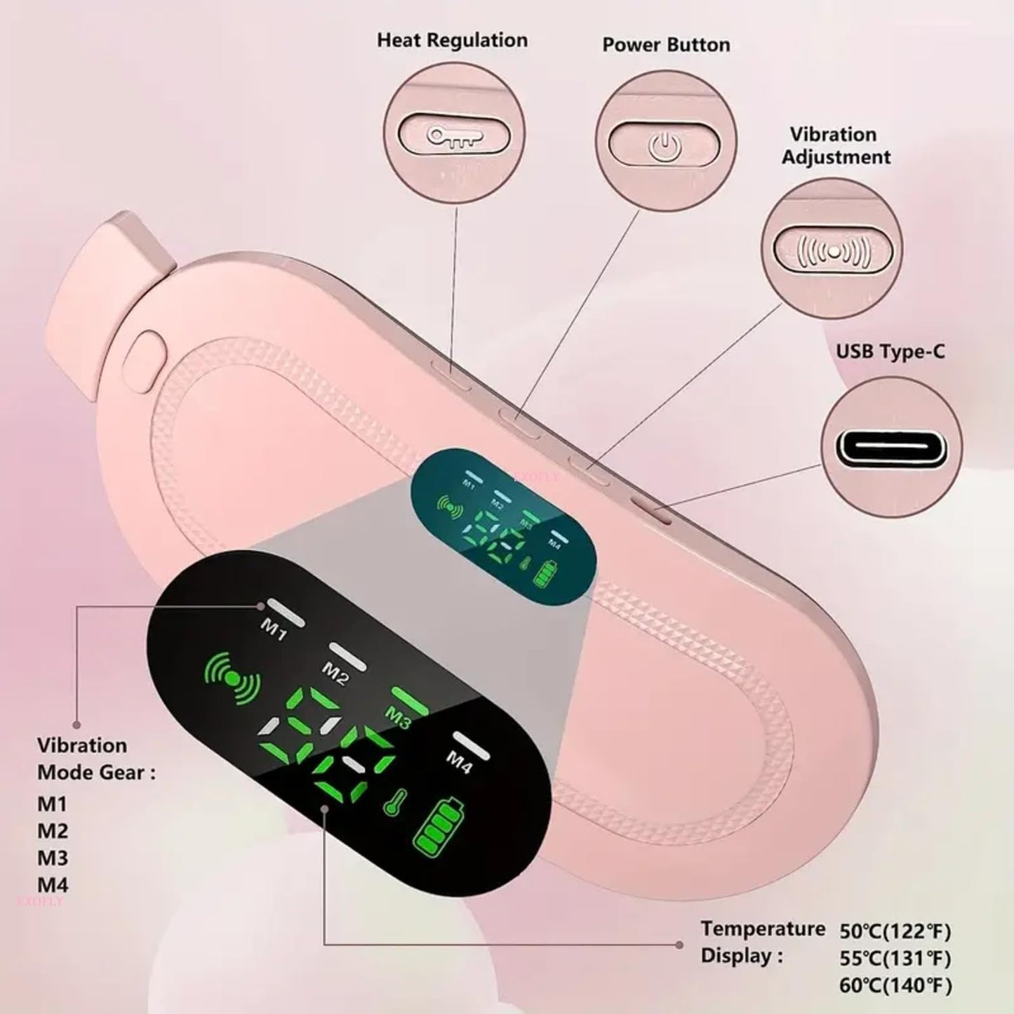 Portable Cordless Heating Pad, Electric Waist Belt Device, Fast Heating Pad with 3 Heat Levels and 3 Massage Modes, Back or Belly Heating Pad for Women and Girl