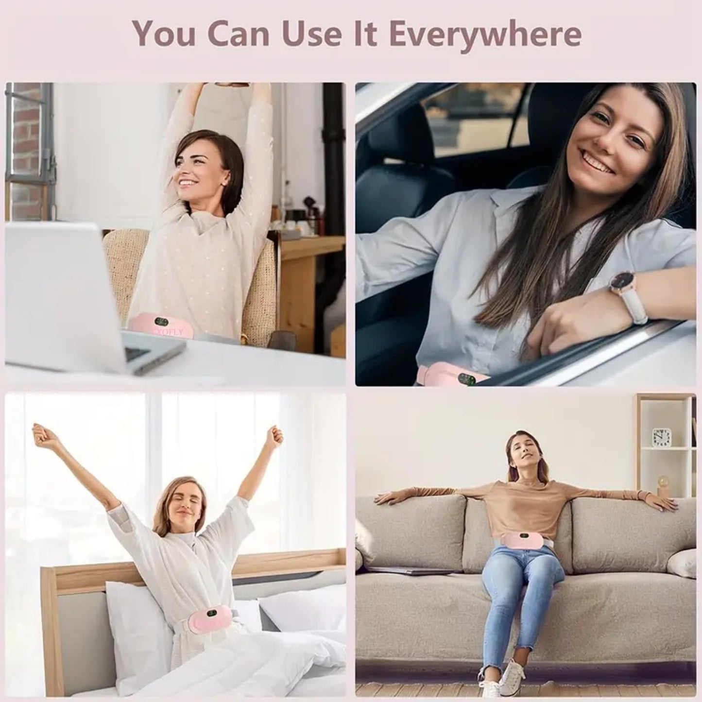 Portable Cordless Heating Pad, Electric Waist Belt Device, Fast Heating Pad with 3 Heat Levels and 3 Massage Modes, Back or Belly Heating Pad for Women and Girl